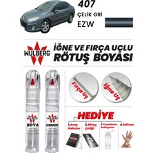 Wulberg Peugeot 407 Çelik Gri Ezw Rötuş Boya 25 ml + Vernik Iğne & Fırça Uçlu Kalıcı Çizik Giderici