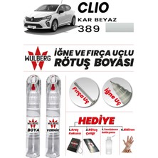 Wulberg Renault Clio Kar Beyaz 389 Rötuş Boya 25 ml + Vernik Iğne & Fırça Uçlu Kalıcı Çizik Giderici