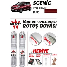 Wulberg Renault Scenic Ateş Kırmızı B76 Rötuş Boya 25 ml + Vernik Iğne & Fırça Uçlu Kalıcı Çizik Giderici