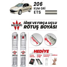 Wulberg Peugeot 206 Kum Gri Ets Rötuş Boya 25 ml + Vernik Iğne & Fırça Uçlu Kalıcı Çizik Giderici