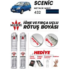 Wulberg Renault Scenic Metalik Mavi 432 Rötuş Boya 25 ml + Vernik Iğne & Fırça Uçlu Kalıcı Çizik Giderici