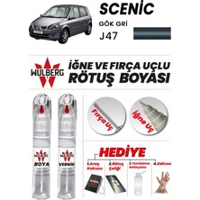 Wulberg Renault Scenic Gök Gri J47 Rötuş Boya 25 ml + Vernik Iğne & Fırça Uçlu Kalıcı Çizik Giderici