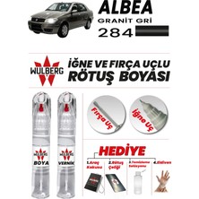 Wulberg Fiat Albea Granit Gri 284 Rötuş Boya 25 ml + Vernik Iğne & Fırça Uçlu Kalıcı Çizik Giderici