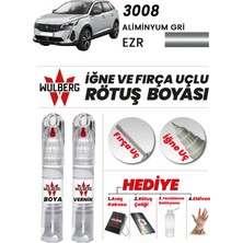 Wulberg Peugeot 3008 Alüminyum Gri Ezr Rötuş Boya 25 ml + Vernik Iğne & Fırça Uçlu Kalıcı Çizik Giderici