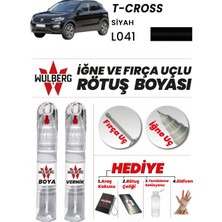 Wulberg Volkswagen T-Cross Siyah L041 Rötuş Boya 25 ml + Vernik Iğne & Fırça Uçlu Kalıcı Çizik Giderici
