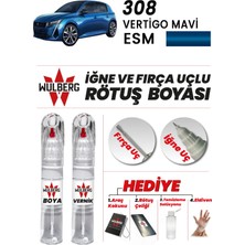 Wulberg Peugeot 308 Vertigo Mavi Esm Rötuş Boya 25 ml + Vernik Iğne & Fırça Uçlu Kalıcı Çizik Giderici