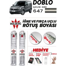 Wulberg Fiat Doblo Çelik Gri 647 Rötuş Boya 25 ml + Vernik Iğne & Fırça Uçlu Kalıcı Çizik Giderici Rutuş