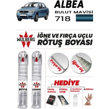 Wulberg Fiat Albea Bulut Mavisi 718 Rötuş Boya 25 ml + Vernik Iğne & Fırça Uçlu Kalıcı Çizik Giderici