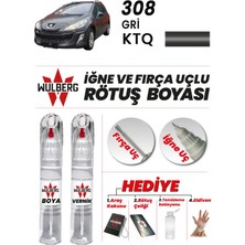 Wulberg Peugeot 308 Gri Ktq Rötuş Boya 25 ml + Vernik Iğne & Fırça Uçlu Kalıcı Çizik Giderici