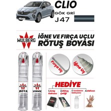 Wulberg Renault Clio Gök Gri J47 Rötuş Boya 25 ml + Vernik Iğne & Fırça Uçlu Kalıcı Çizik Giderici