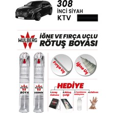 Wulberg Peugeot 308 Inci Siyah Ktv Rötuş Boya 25 ml + Vernik Iğne & Fırça Uçlu Kalıcı Çizik Giderici