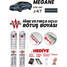Wulberg Renault Megane Gök Gri J47 Rötuş Boya 25 ml + Vernik Iğne & Fırça Uçlu Kalıcı Çizik Giderici