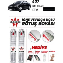 Wulberg Peugeot 407 Inci Siyah Ktv Rötuş Boya 25 ml + Vernik Iğne & Fırça Uçlu Kalıcı Çizik Giderici