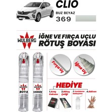 Wulberg Renault Clio Buz Beyaz 369 Rötuş Boya 25 ml + Vernik Iğne & Fırça Uçlu Kalıcı Çizik Giderici