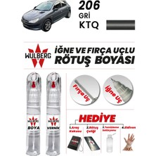 Wulberg Peugeot 206 Gri Ktq Rötuş Boya 25 ml + Vernik Iğne & Fırça Uçlu Kalıcı Çizik Giderici
