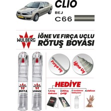 Wulberg Renault Clio Bej C66 Rötuş Boya 25 ml + Vernik Iğne & Fırça Uçlu Kalıcı Çizik Giderici
