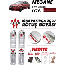 Wulberg Renault Megane Ateş Kırmızı B76 Rötuş Boya 25 ml + Vernik Iğne & Fırça Uçlu Kalıcı Çizik Giderici
