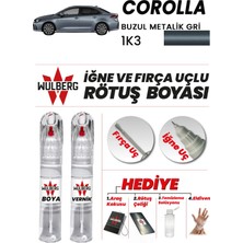 Wulberg Toyota Corolla Buzul Metalik Gri 1k3 Rötuş Boya 25 ml + Vernik Iğne & Fırça Uçlu Kalıcı Çizik Giderici