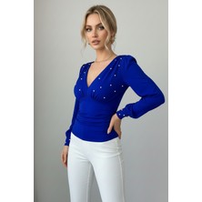 Kadın Krep Kumaş Drapeli Modern Bluz
