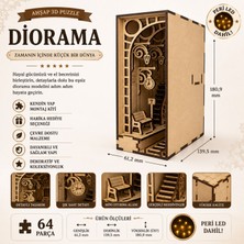 Algwood Tren Istasyonu Ahşap 3D Puzzle Diorama Kitap Ayracı – Peri LED Işıklı, 64 Parça Maket Kiti