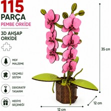 Algwood Pembe Orkide 3D Ahşap Maket – Renkli Mdf, 115 Parça Geçmeli Sistem Dekoratif Çiçek