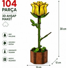 Algwood Sarı Gül 3D Ahşap Maket – Renkli Mdf, 104 Parça Geçmeli Sistem Dekoratif Çiçek