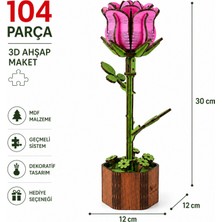 Algwood Pembe Gül 3D Ahşap Maket – Renkli Mdf, 104 Parça Geçmeli Sistem Dekoratif Çiçek