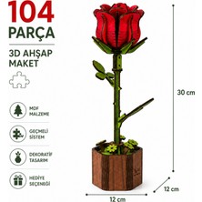 Algwood Kırmızı Gül 3D Ahşap Maket – Renkli Mdf, 104 Parça Geçmeli Sistem Dekoratif Çiçek