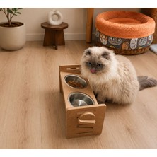 Miyavera Ahşap Ayarlanabilir Kedi Mama Kabı