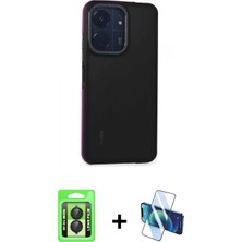 Pileli Store Pilelistore™ Redmi 13C Kılıf Eksen Işık - Siyah 3D Antistatik Seramik Nano Ekran Koruyucu + Raze Metal Kamera Lens - Sh