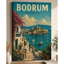 Othello Art Bodrum Temalı Kanvas Tablo – Ege Sahili ve Marina Manzaralı Vintage Duvar Dekoru