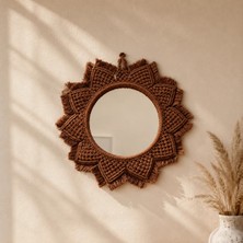 My Work Shop El Yapımı Makrome Ayna Duvar Süsü - Güneş Desenli Bohem Dekoratif Duvar Panosu Taba Renk
