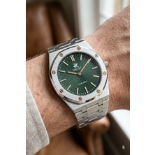 Beverly Hills Polo Club Gri Geometrik Kasa Erkek Kol Saati | 40 mm Çelik Kasa, Gri Çelik Kordon, Yeşil Kadran