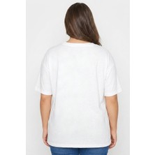 Hanezza Büyük Beden Kadın Lila V Yaka Pamuklu Viskon T-Shirt Beyaz 48-50