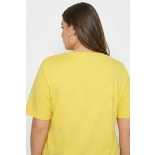Hanezza Büyük Beden Kadın Lila V Yaka Pamuklu Viskon T-Shirt Sarı 46-48