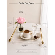 Vinnos Home & Concept Pleksi Gold Kulplu Dekoratif Kahve Sunum Tepsisi ve Yapay Gül Aranjmanı Seti 22X25 cm