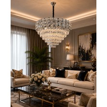 LED Yeni Model 60 cm Kristal Lüx Salon Avize Krom Renk Ithal Model