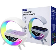 Egonex Telefon Kablosuz Hızlı Şarj Aleti Masa Lambası Bluetooth Hoparlör Speaker Gece Lambası LED G Lamba Beyaz