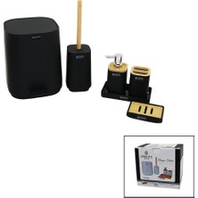 Pablito Home Pablıto Home PBT-783 ( 6pcs ) Kare Banyo Seti & Takımı (Bambu Detaylı) (Çöp Kova-Fırçalık-Sıvı&katı Sabunluk-Diş Fırçalık-Stand )*4=k