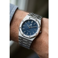 Beverly Hills Polo Club Gümüş Geometrik Kasa Erkek Kol Saati | 39 mm Çelik Kasa, Gümüş Çelik Kordon, Lacivert Kadran