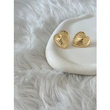 Revoia Dokulu Kalp Form Gold Küpe