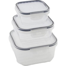 Qlux Ideas Quick Qlux L-00860-2 (3pcs= 400-800-1400ML) Sızdırmaz Saklama Kabı Set (Şeffaf Pls.kap) (Kilitli & Contalı & Buğulu Pls.kapak)*18=k
