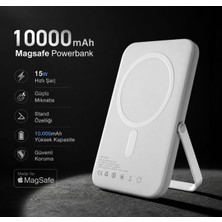 Azurtech 10.000MAH Magsafe Kablosuz Powerbank 15W Hızlı Şarjlı Standlı Manyetik Taşınabilir Şarj Cihazı