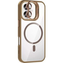 Derin Stok Iphone 16 Remim Lensli Magsafe Standlı Kapak - Kahverengi