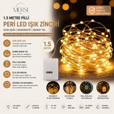 Mersi Shop 1.5 Metre Pilli Peri LED Gün Işığı Dekoratif Bakır Tel Işık Zinciri