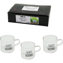 İbico Ibico İ22-140 ( 6pcs ) ( Kulplu ) ( Good Mornıng & Kalın Çizgili Cam ) Kahve Yanı Bardak ( 90ML )*48=k