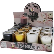 Gül Mum Gül Candle Renkli ( Cam Bardak ) Kokulu Mum*12=k