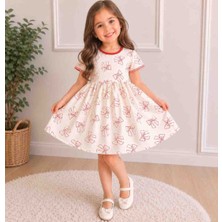 Lovinya Kids Beyaz Fiyonk Desenli  Yazlık Elbise
