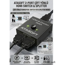 ATAsoft Çift Yönlü HDMI Çoklayıcı Splitter 4K Ekran Monitör Çoğaltıcı Playstation, Xbox ,mi Box, Apple Tv