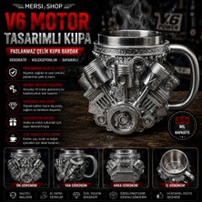 Mersi Shop V6 Motor Tasarımlı Paslanmaz Çelik Kupa Bardak Dekoratif Kupa